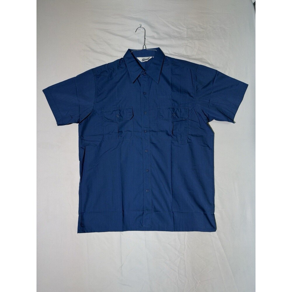 Men’s HABAND Lightweight Twill Short Sleeve BUTTON-UP Camp Shirt Blue M